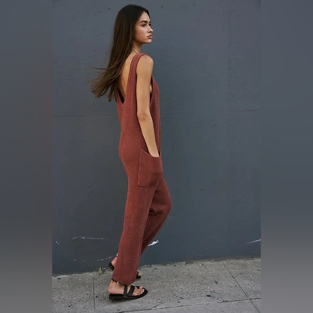 Free People Rust Brown Knit Tank Jumpsuit - Picture 2 of 8